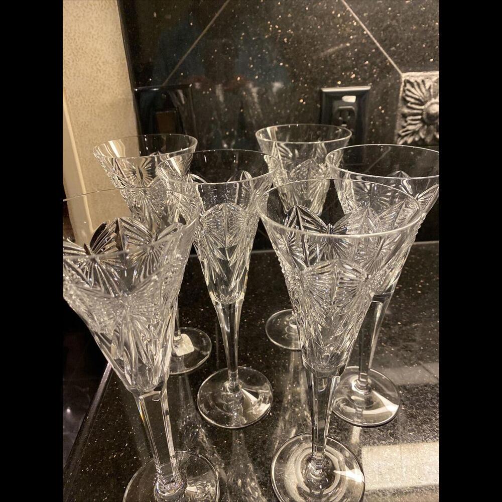 🔮Waterford Happiness Millennium 6 Toasting Flutes Happiness NWOT